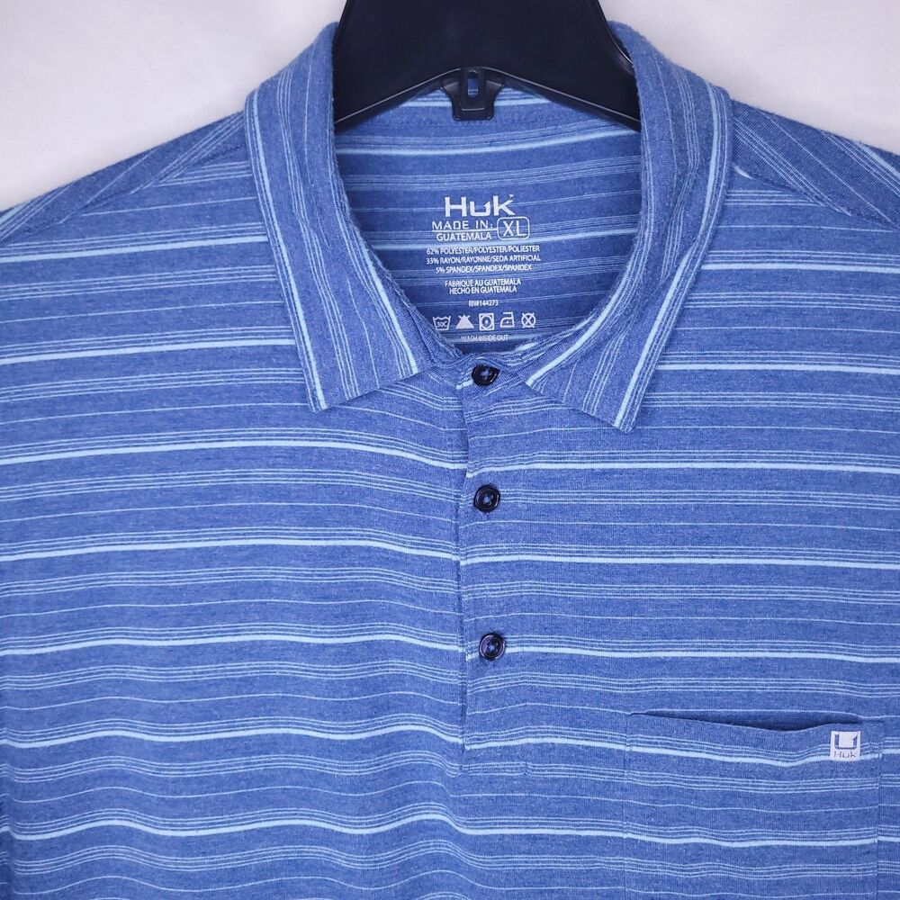 Huk Polo Shirt Mens XL Striped Blue Fishing Performance